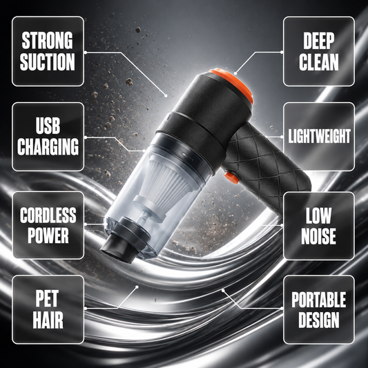 Handheld Wireless Car & Home Vacuum Cleaner – USB Rechargeable 2-in-1 (1 Pc)