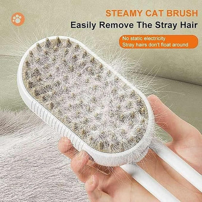 3-in-1 Steam Brush for Dogs & Cats – USB Rechargeable Grooming Spa Brush