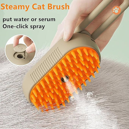 3-in-1 Steam Brush for Dogs & Cats – USB Rechargeable Grooming Spa Brush