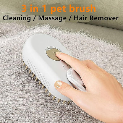 3-in-1 Steam Brush for Dogs & Cats – USB Rechargeable Grooming Spa Brush