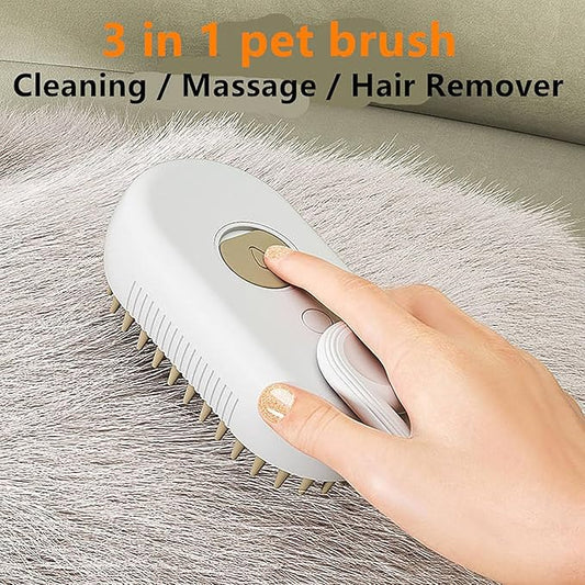 3-in-1 Steam Brush for Dogs & Cats – USB Rechargeable Grooming Spa Brush