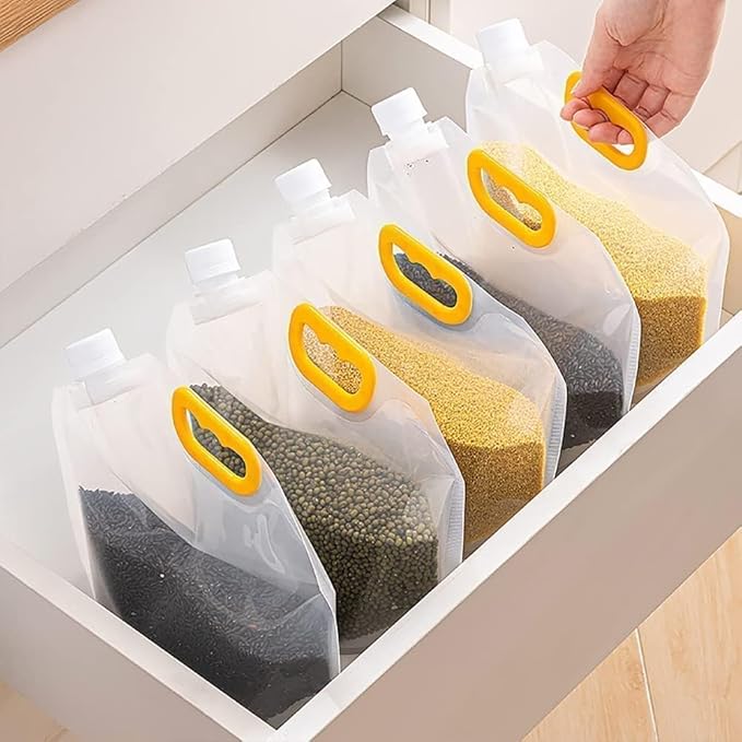 Reusable Grain Storage Bags – Airtight Food Storage Pouches for Rice, Flour & Pulses (Pack of 5)