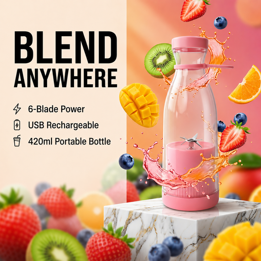 Portable Blender Juicer Bottle – 6-Blade USB Charging Mini Smoothie Mixer, 420ml Multicolor