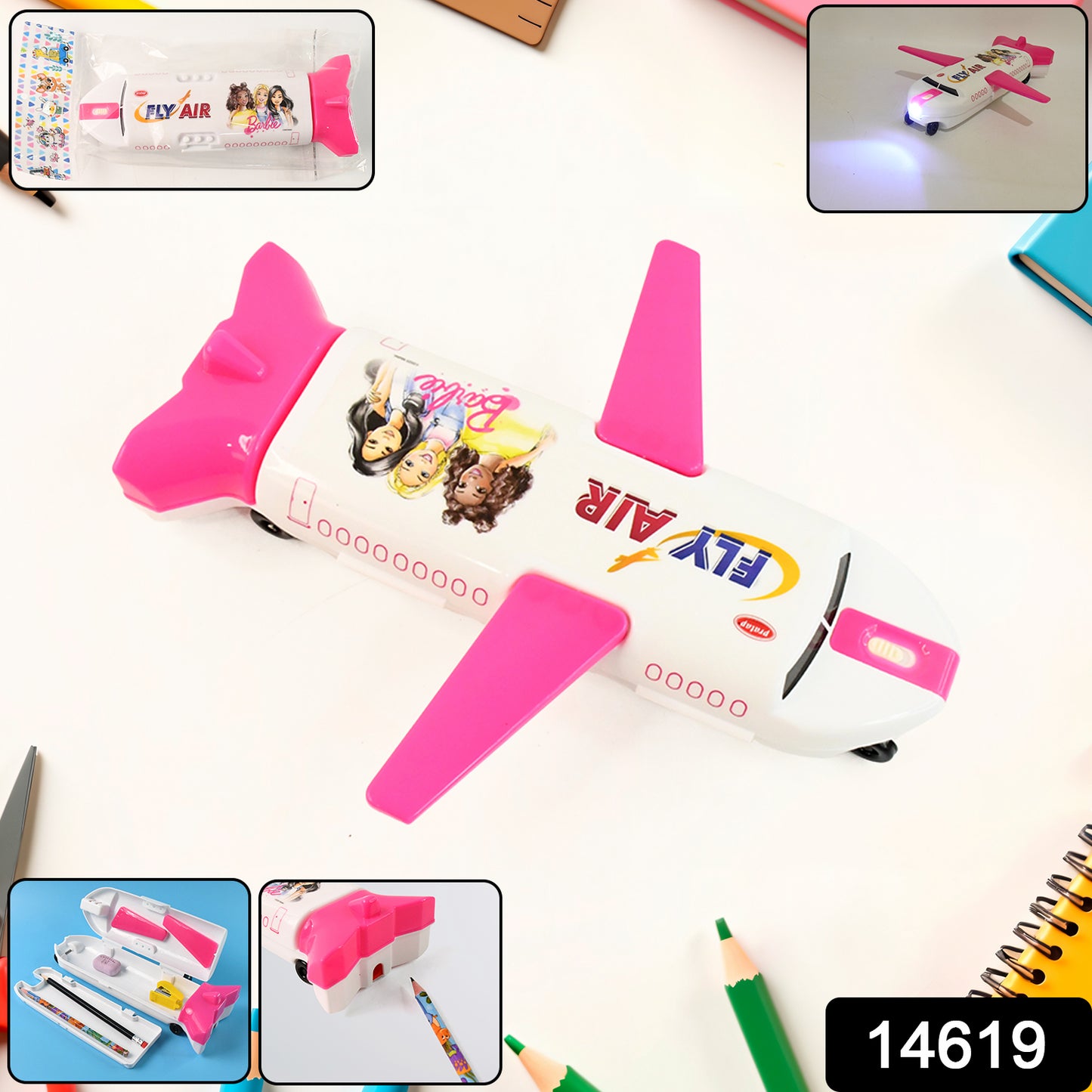 Multi-functional Airplane-shaped Compass Box With Led Light And Built-in Sharpener