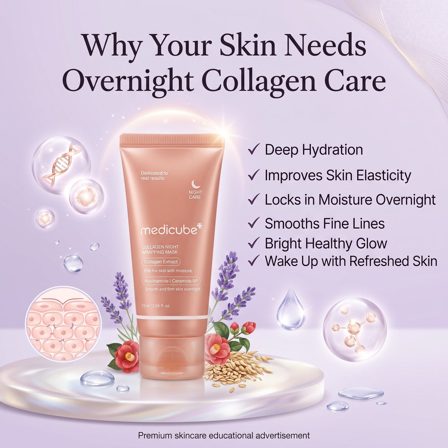 Medicube Collagen Night Wrapping Mask 75ml - Original Korean Glass Skin Peel-Off Mask