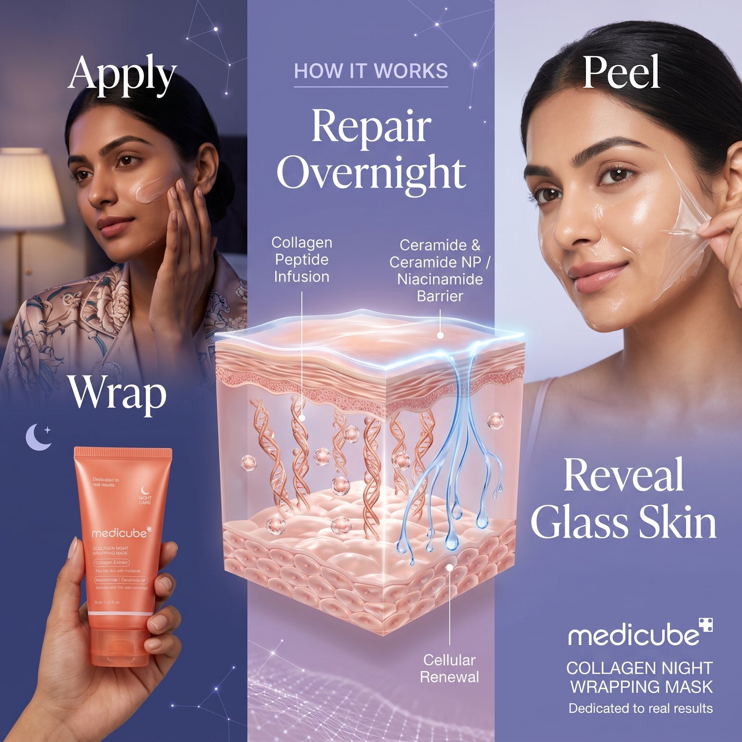 Medicube Collagen Night Wrapping Mask 75ml - Original Korean Glass Skin Peel-Off Mask