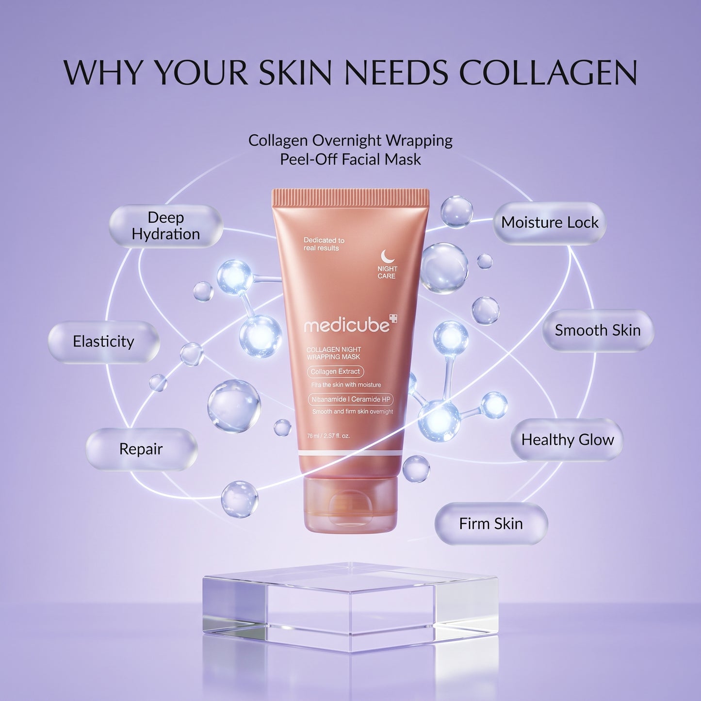 Medicube Collagen Night Wrapping Mask 75ml - Original Korean Glass Skin Peel-Off Mask
