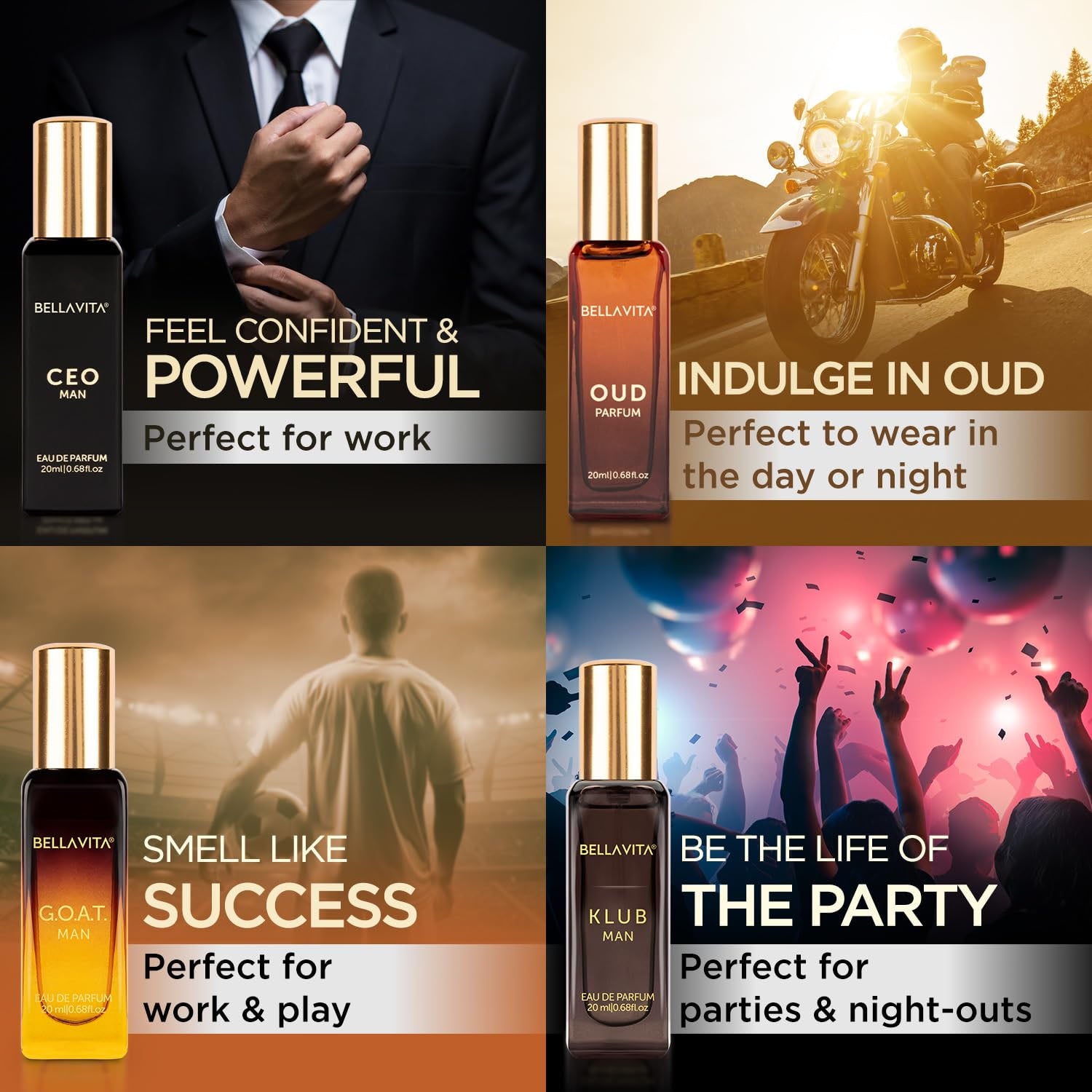 Bellavita Mens Luxury Perfume Gift Set (4 Pc 20 Ml Each)