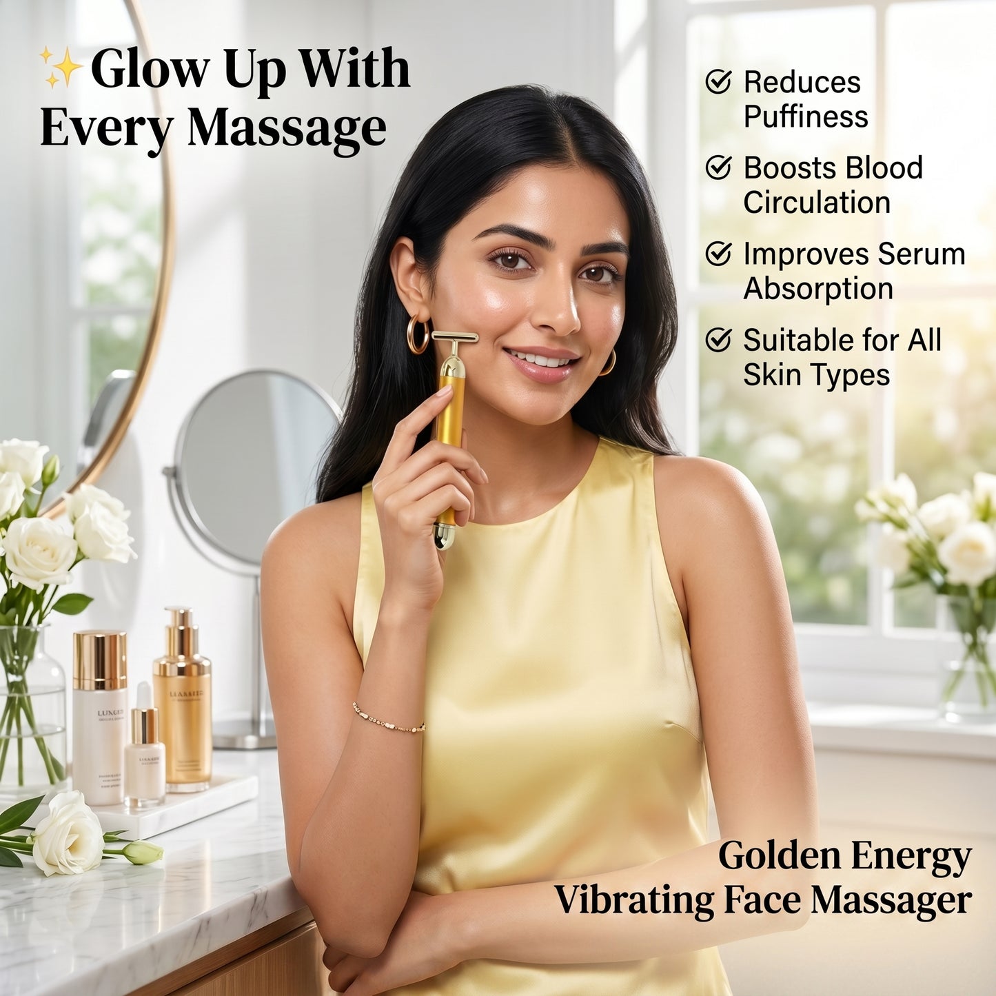 Golden Vibrating Face Massager – Skin Glow & Rejuvenation
