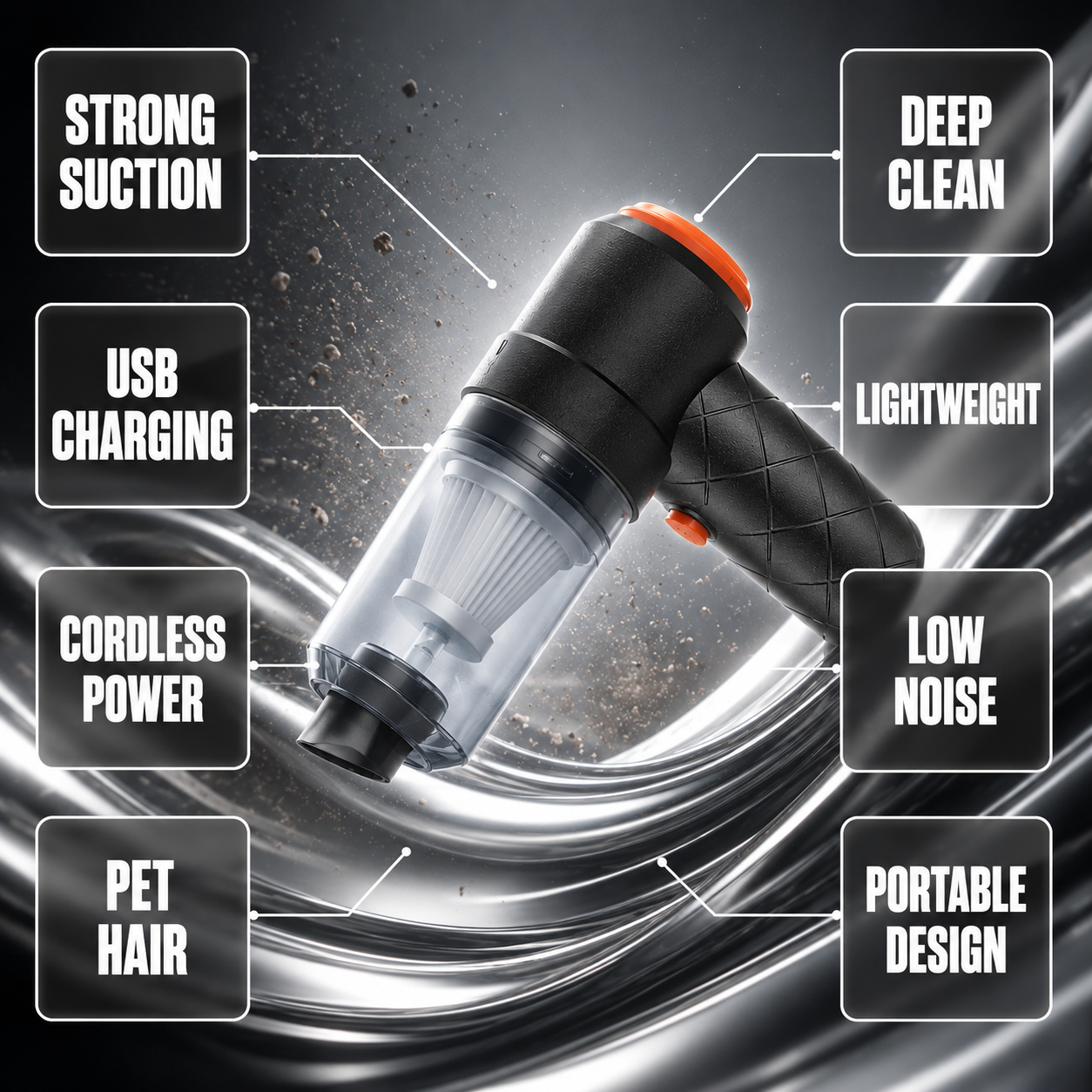 Handheld Wireless Car & Home Vacuum Cleaner – USB Rechargeable 2-in-1 (1 Pc)