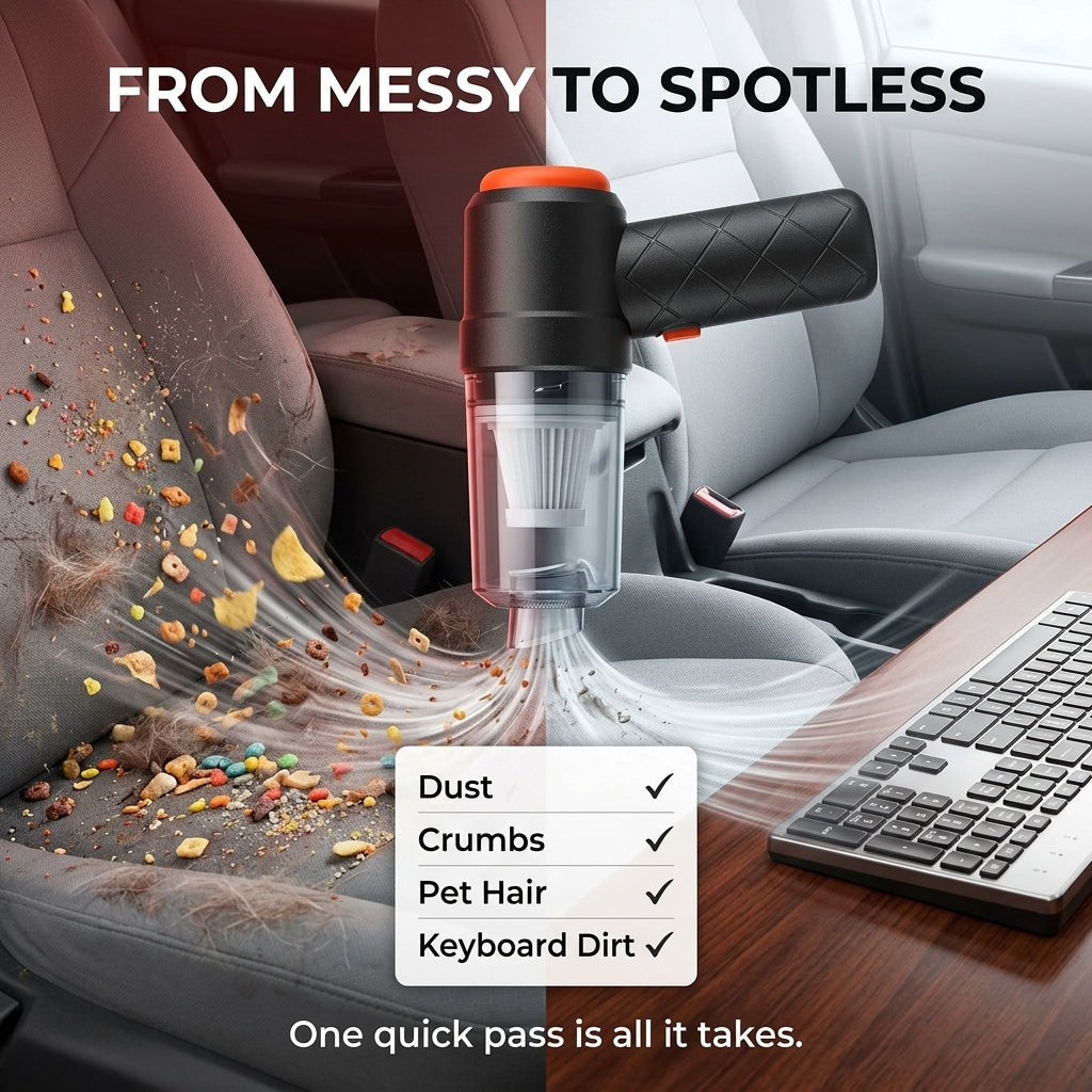 Handheld Wireless Car & Home Vacuum Cleaner – USB Rechargeable 2-in-1 (1 Pc)