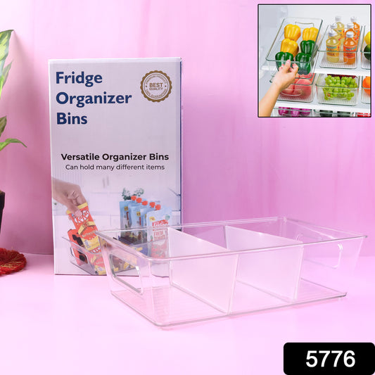 5776 Plastic Refrigerator Organizer Bins Set Of 2 Stackable Fridge Organizers With Handle Clear Organizing Food Fruit Vegetables Pantry Storage Bins For Freezer Kitchen Cabinet Organization And Storage (2 Pcs Set Mix Color)