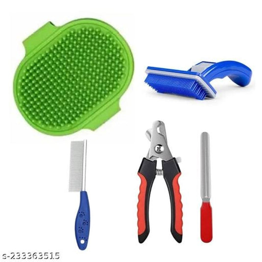 Pet Grooming Kit – Set of 5 Metal Grooming Tools | Multicolor | For Dogs & Cats